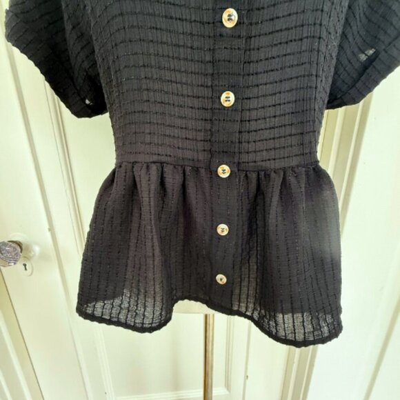 BLU PEPPER Black Lightweight Peplum Top Size L - Picture 5 of 9